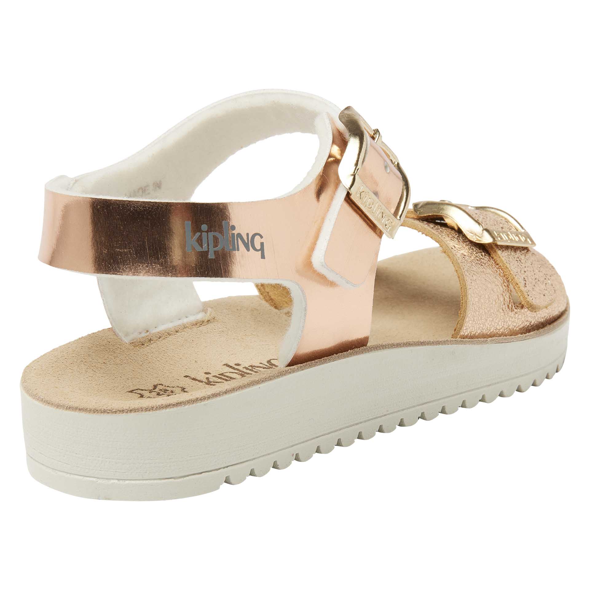 Roze metallic sandaal voor meisjes met dubbele gesp en een flexibele witte zool, Kipling