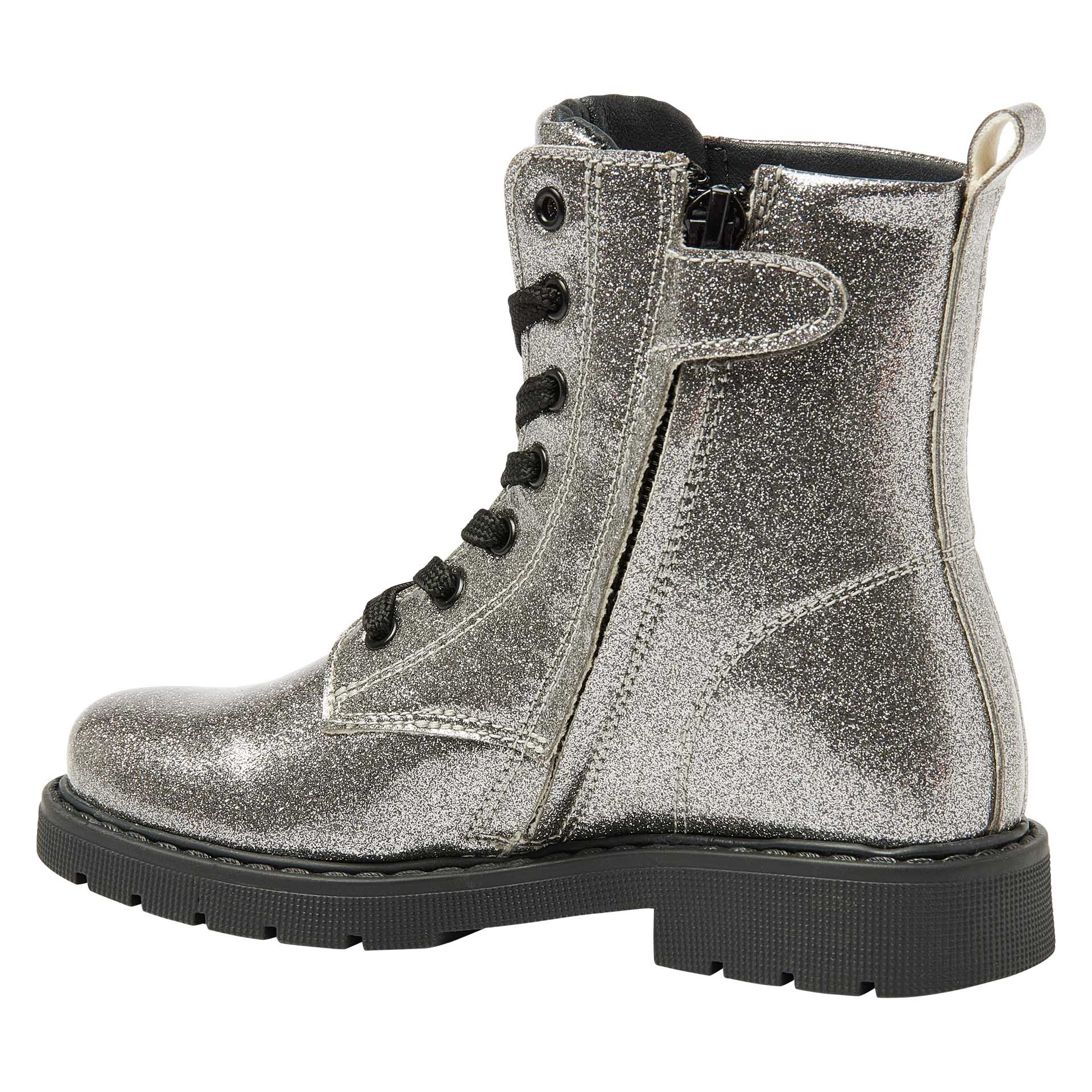 Zilveren glitter veterboot met rits  voor meisjes, Kipling