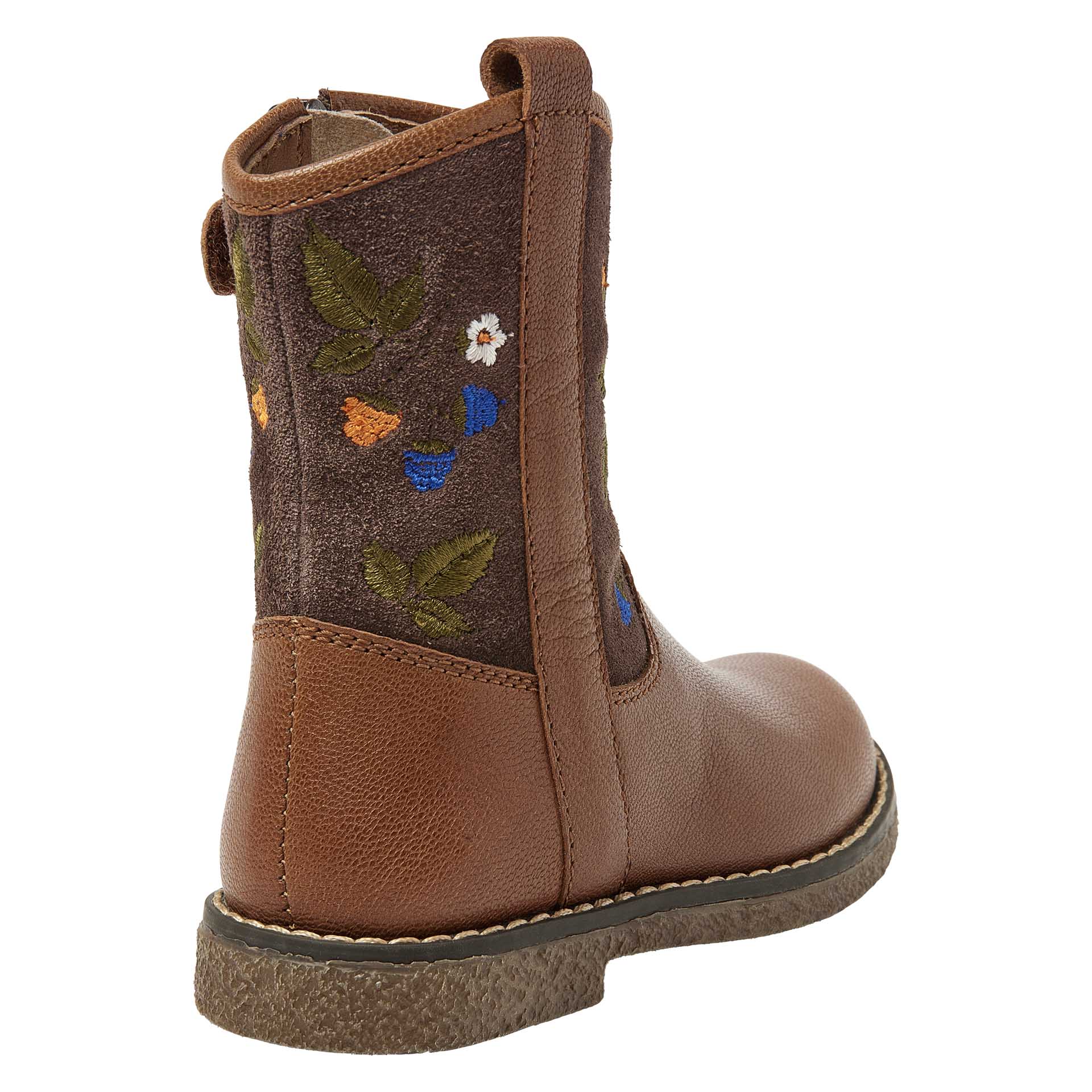 Botte courte cognac avec fermeture éclair et fleurs brodées   pour filles, Kipling