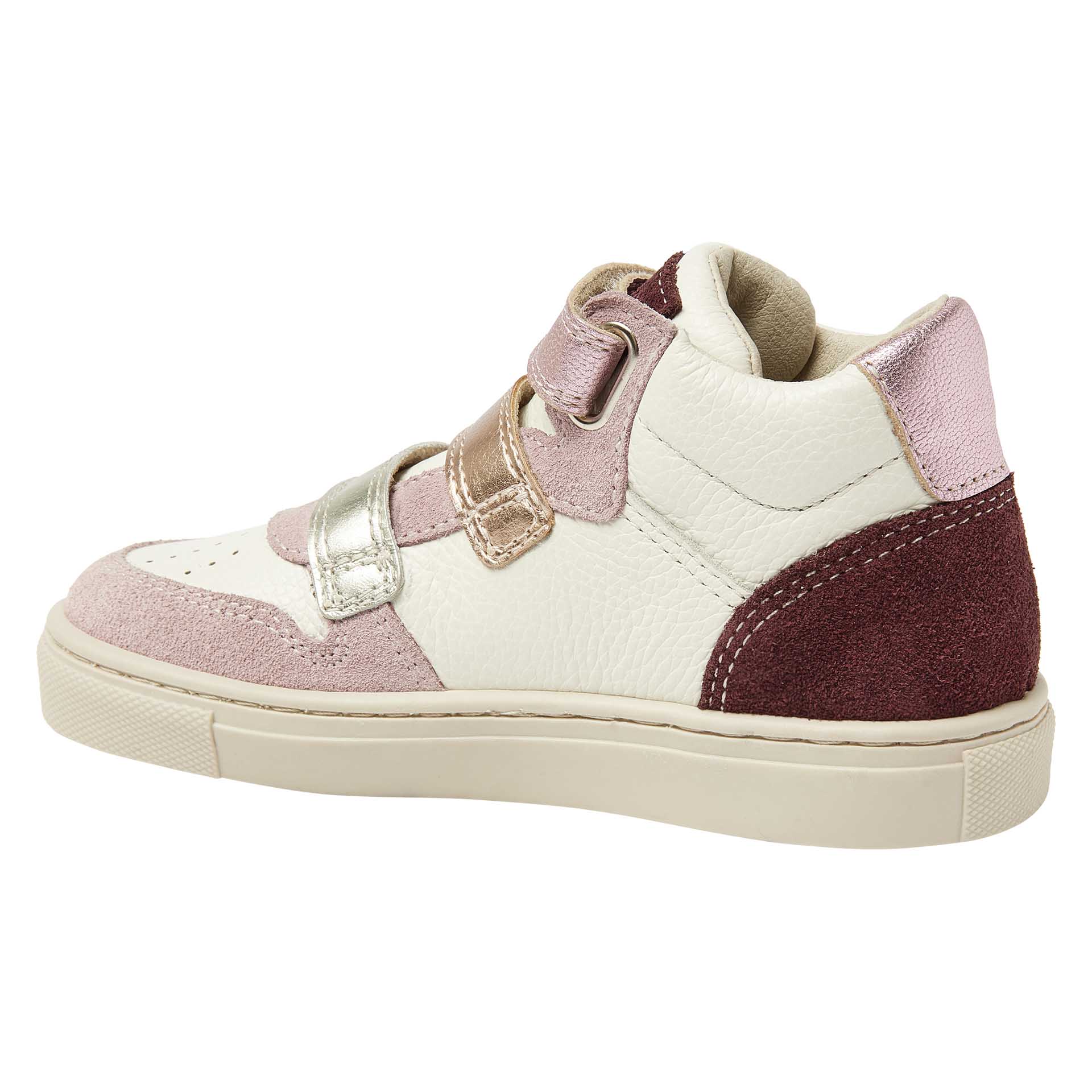 Witte hoge meisjessneaker met 3 velcro's en roze kleuraccenten , Kipling