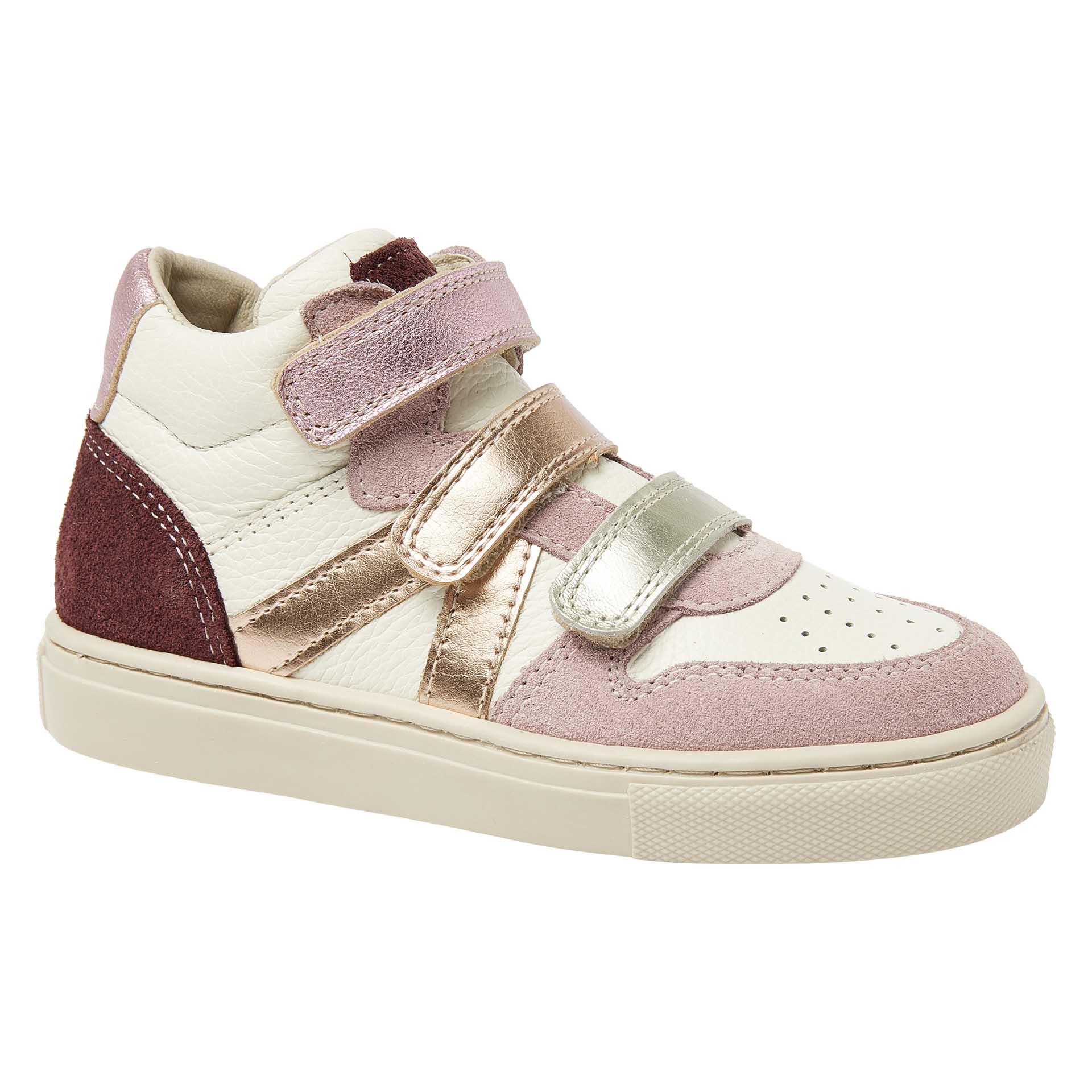 Basket haute blanche avec 3 velcros et accents roses  pour filles, Kipling