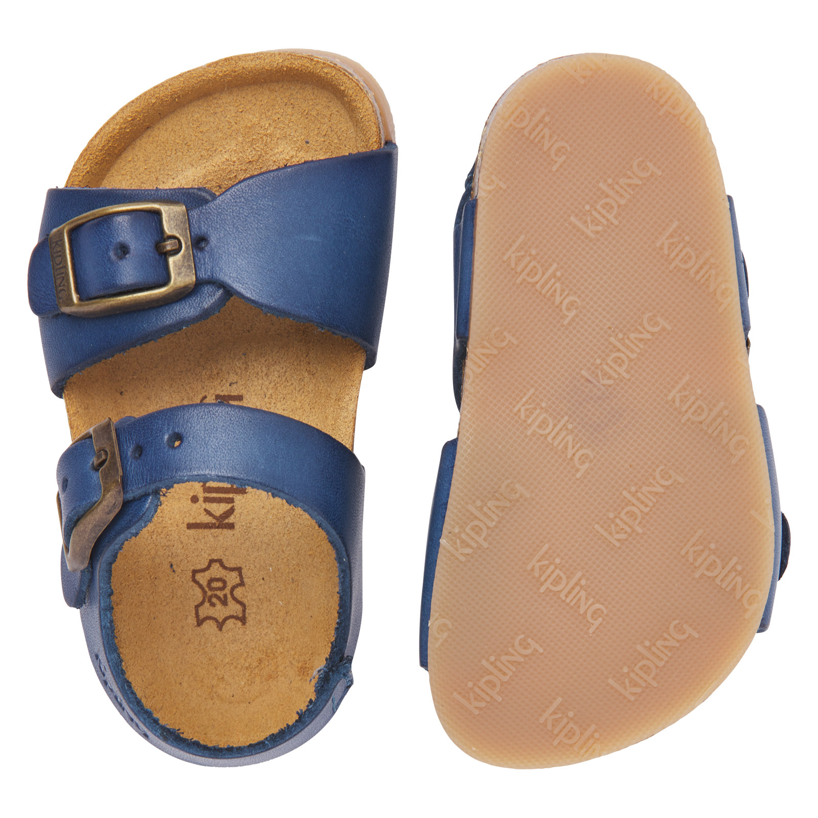 Donkerblauwe leren sandalen voor jongens met gespsluiting, Kipling