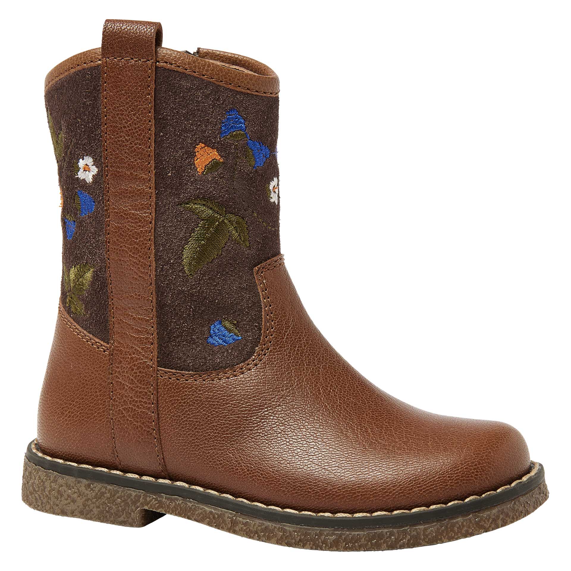 Botte courte cognac avec fermeture éclair et fleurs brodées   pour filles, Kipling