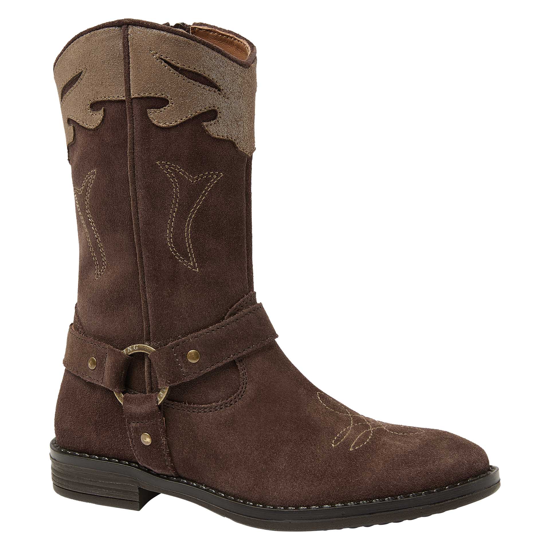 Botte western haute brune avec fermeture éclair et détails dorés  pour filles, Kipling