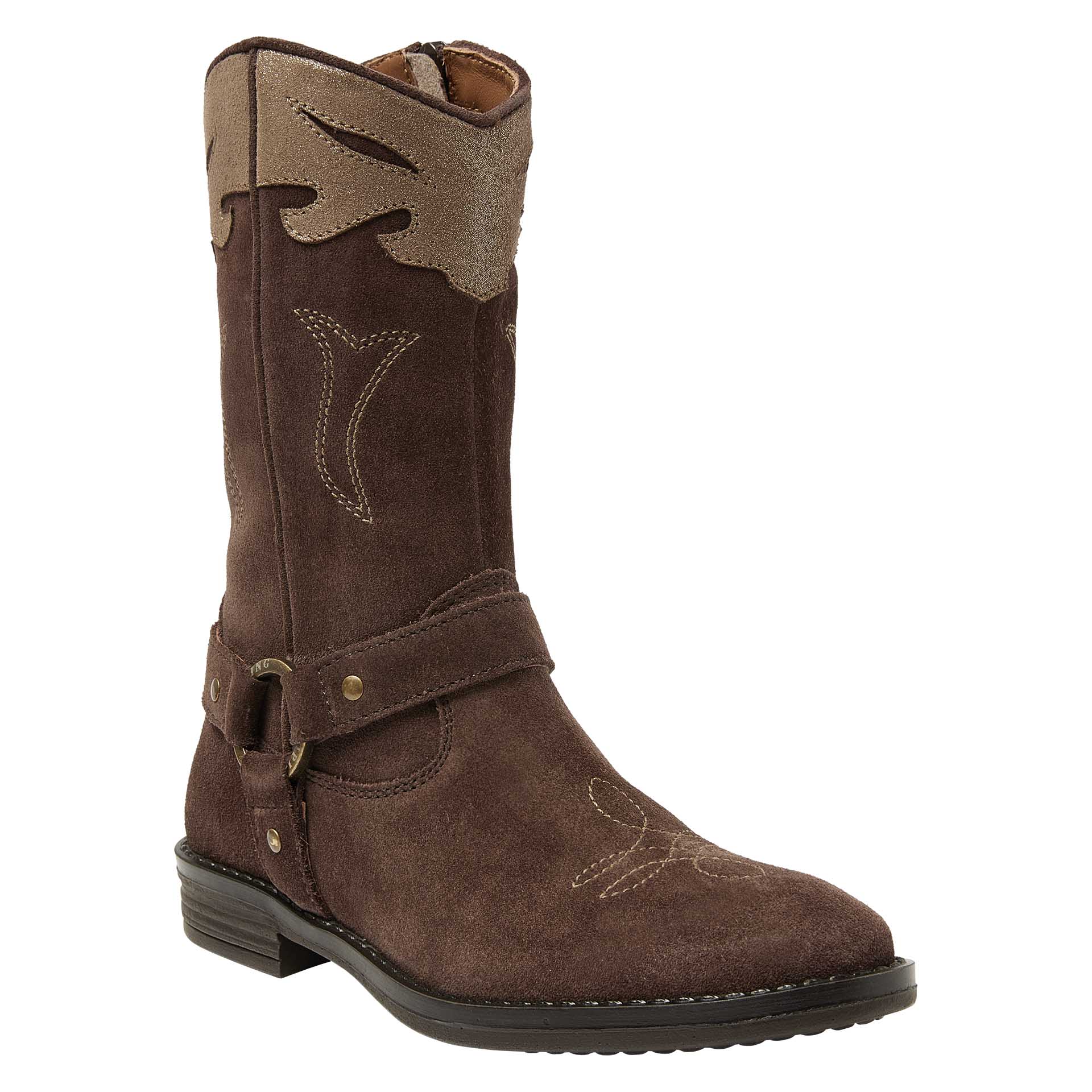 Botte western haute brune avec fermeture éclair et détails dorés  pour filles, Kipling