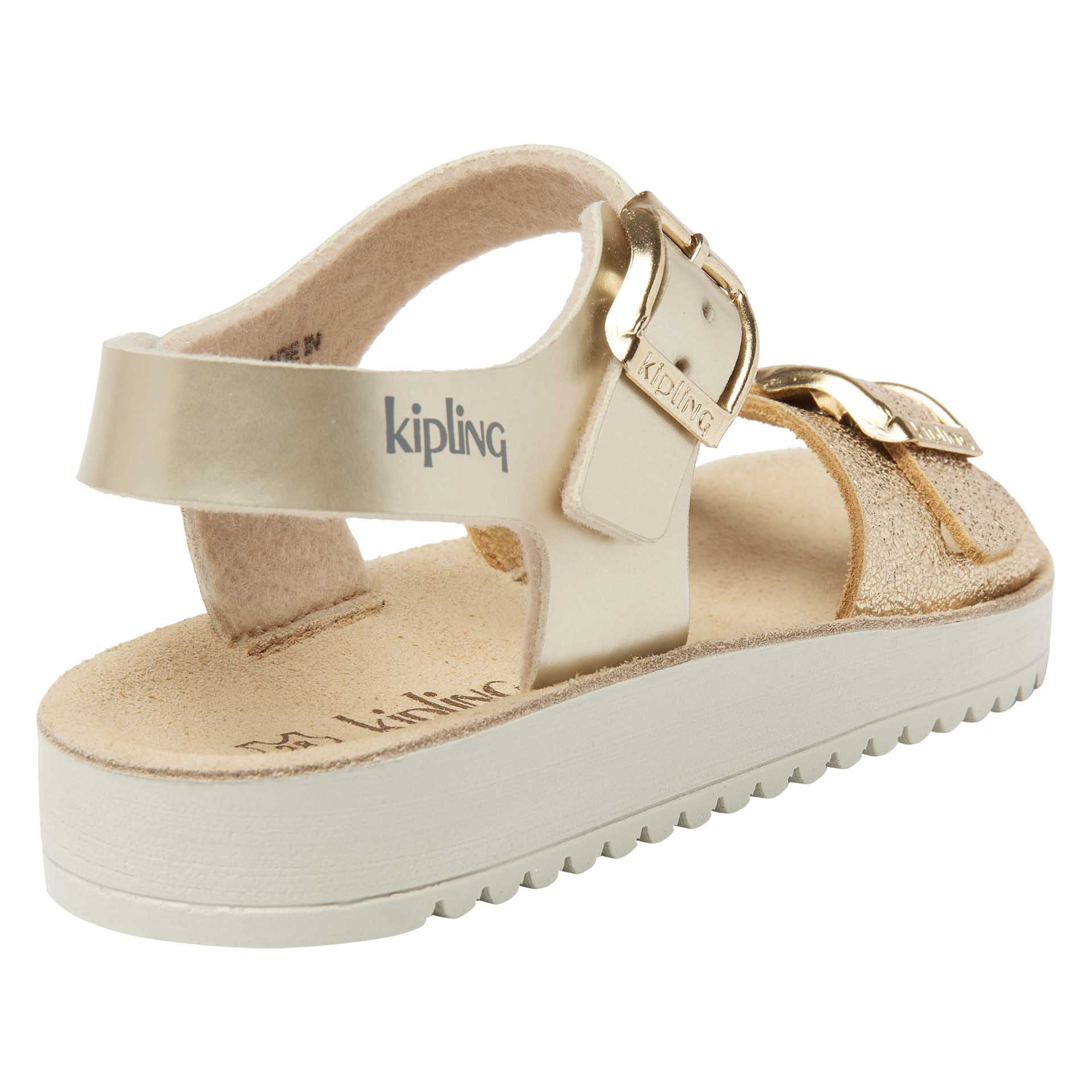 Gouden sandaal voor meisjes met dubbele gesp en een flexibele witte zool, Kipling