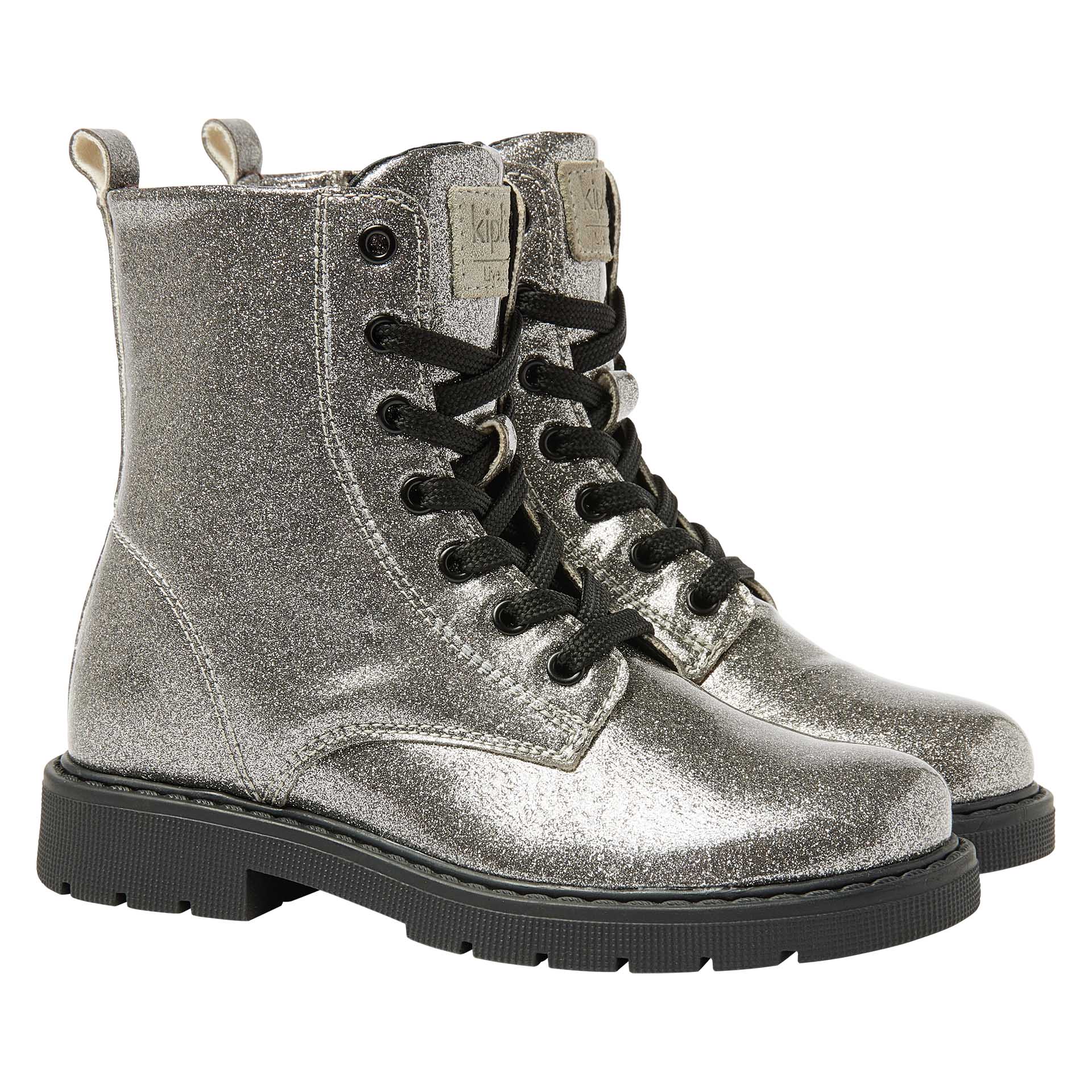 Zilveren glitter veterboot met rits  voor meisjes, Kipling