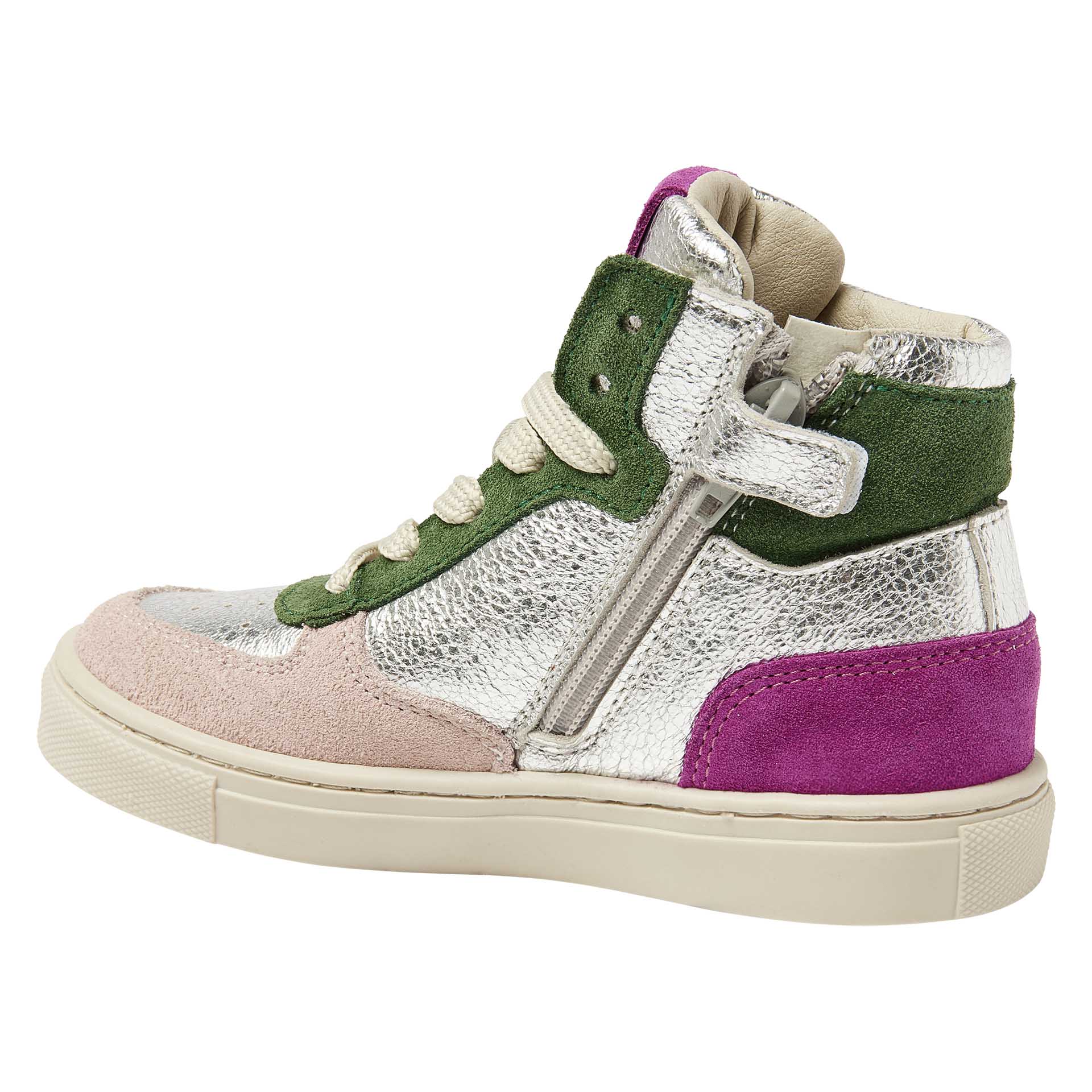 Basket couleur argent avec lacets et fermeture éclair et accents colorés  pour filles, Kipling