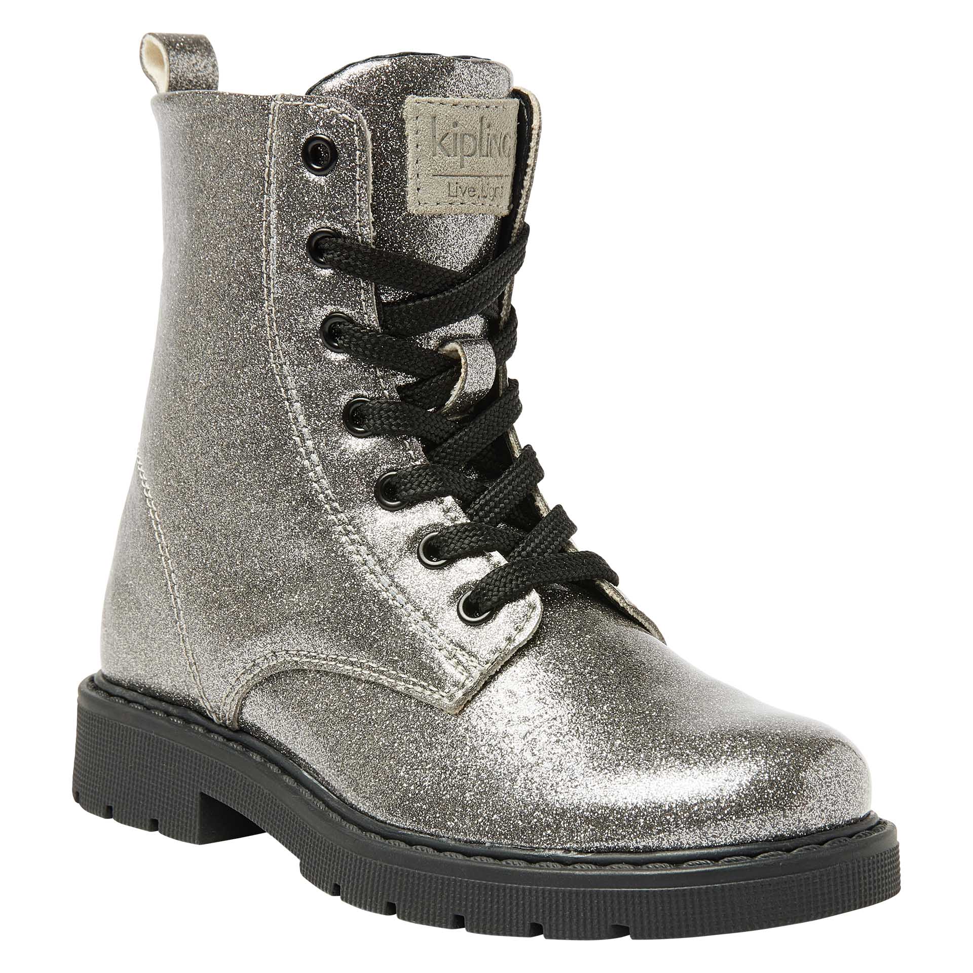 Zilveren glitter veterboot met rits  voor meisjes, Kipling