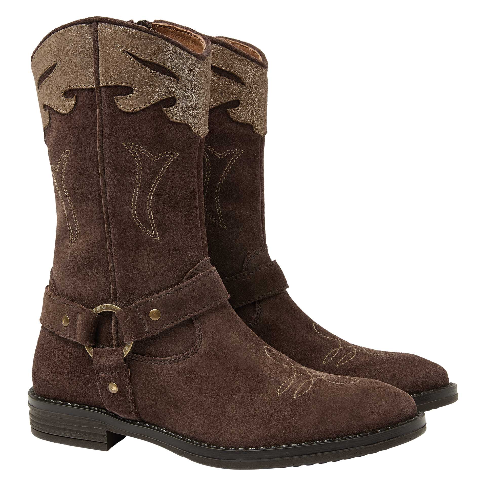 Botte western haute brune avec fermeture éclair et détails dorés  pour filles, Kipling