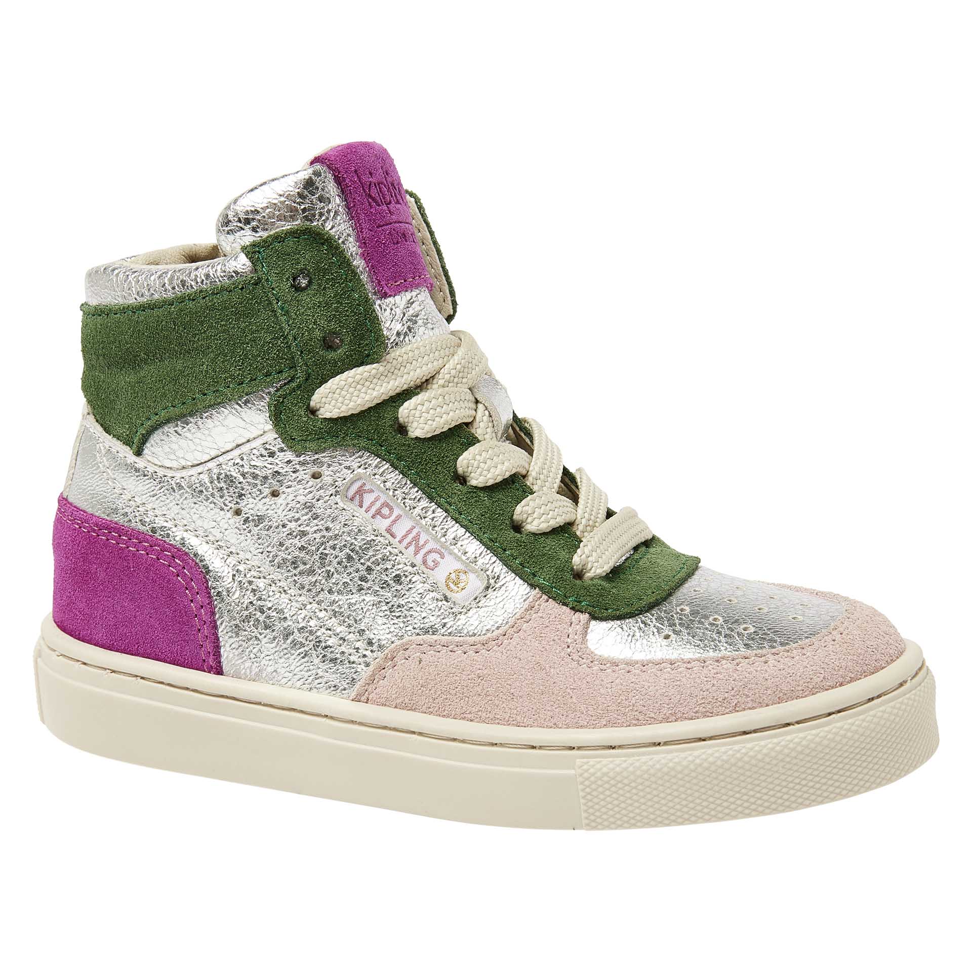 Basket couleur argent avec lacets et fermeture éclair et accents colorés  pour filles, Kipling