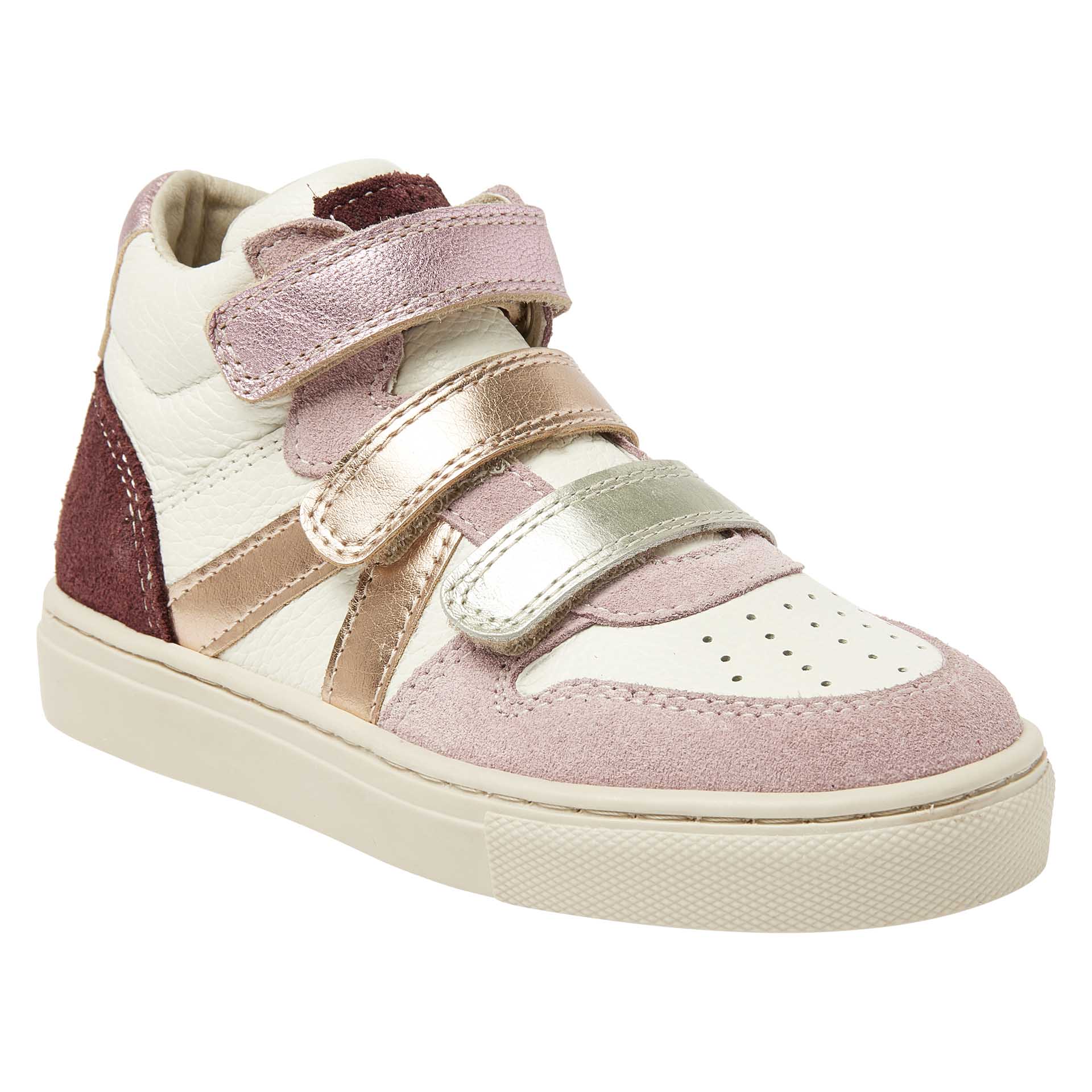 Basket haute blanche avec 3 velcros et accents roses  pour filles, Kipling