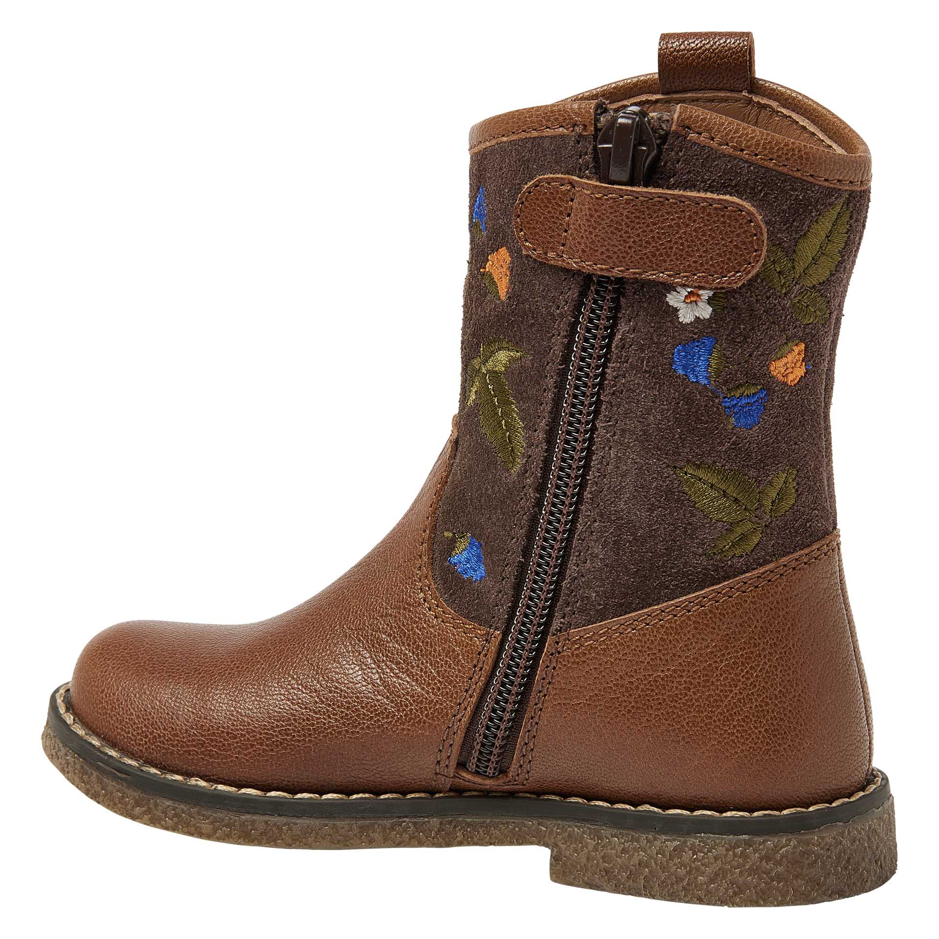 Botte courte cognac avec fermeture éclair et fleurs brodées   pour filles, Kipling